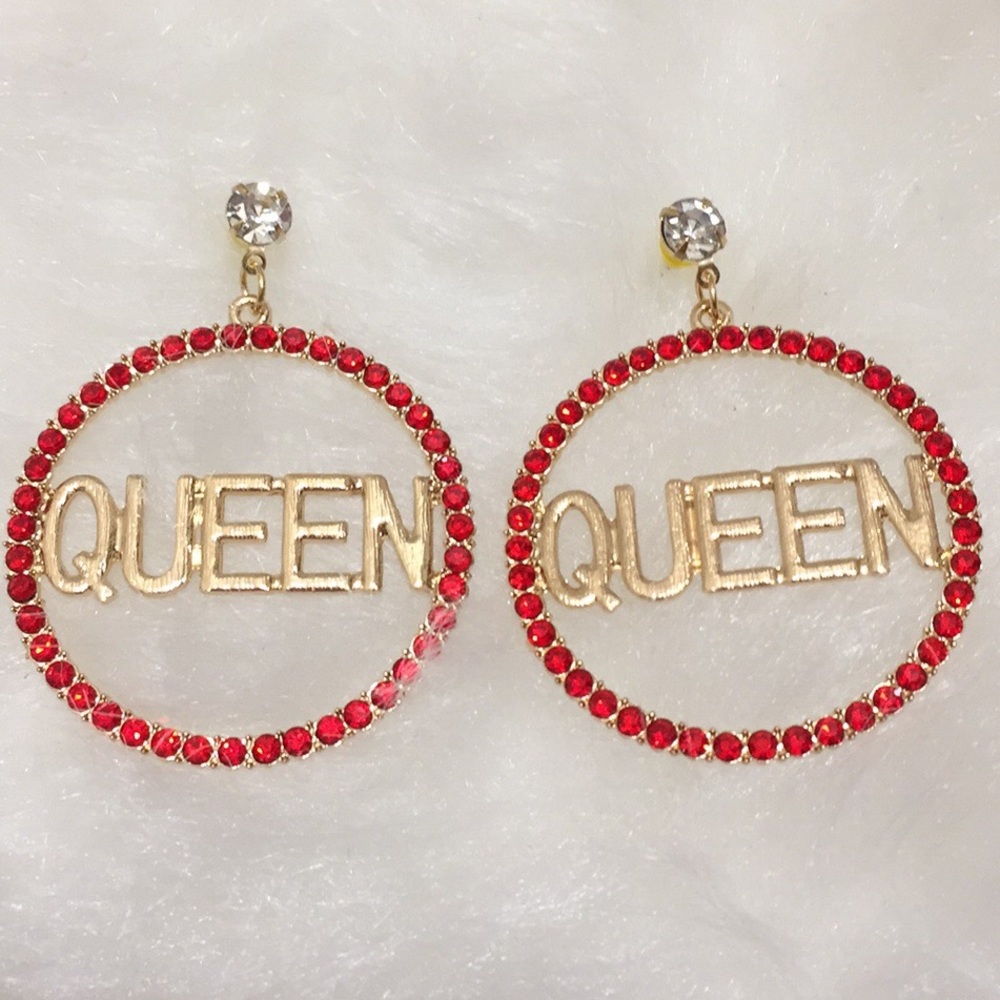 Sassy Red Rhinestone Hoop Queen Earrings